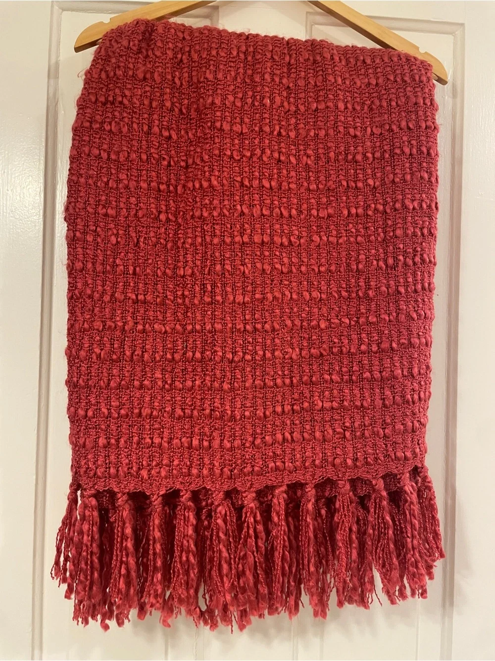 Cozy Hot Pink Woven Nubby Fringe Throw Blanket